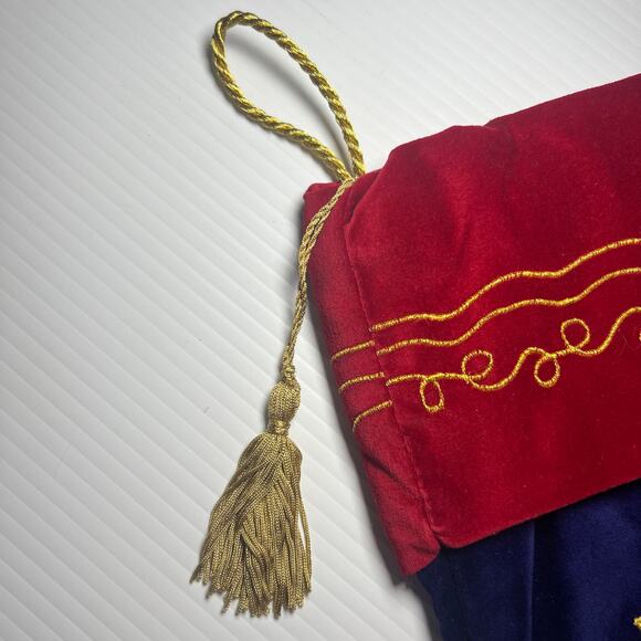 Navy Blue and Maroon Velvet Gold Embroidered Christmas Stocking Tassel 18 Inches - Picture 3 of 8